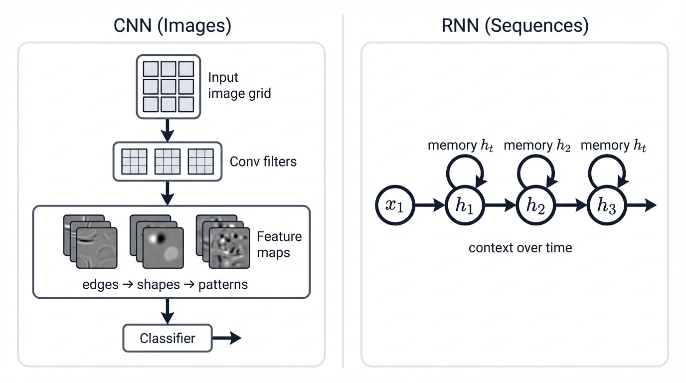 Neural Network Architecture Map (CNN vs RNN)