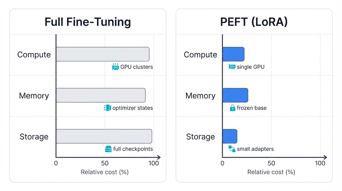 Cost Burden of Full Fine-Tuning vs PEFT
