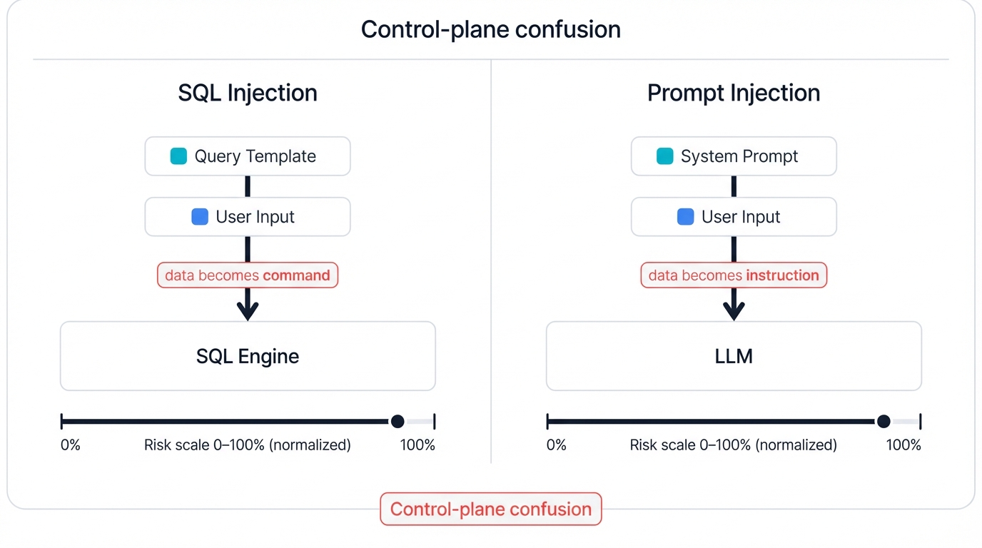 Shared Lineage: SQLi vs Prompt Injection Control-Plane Confusion