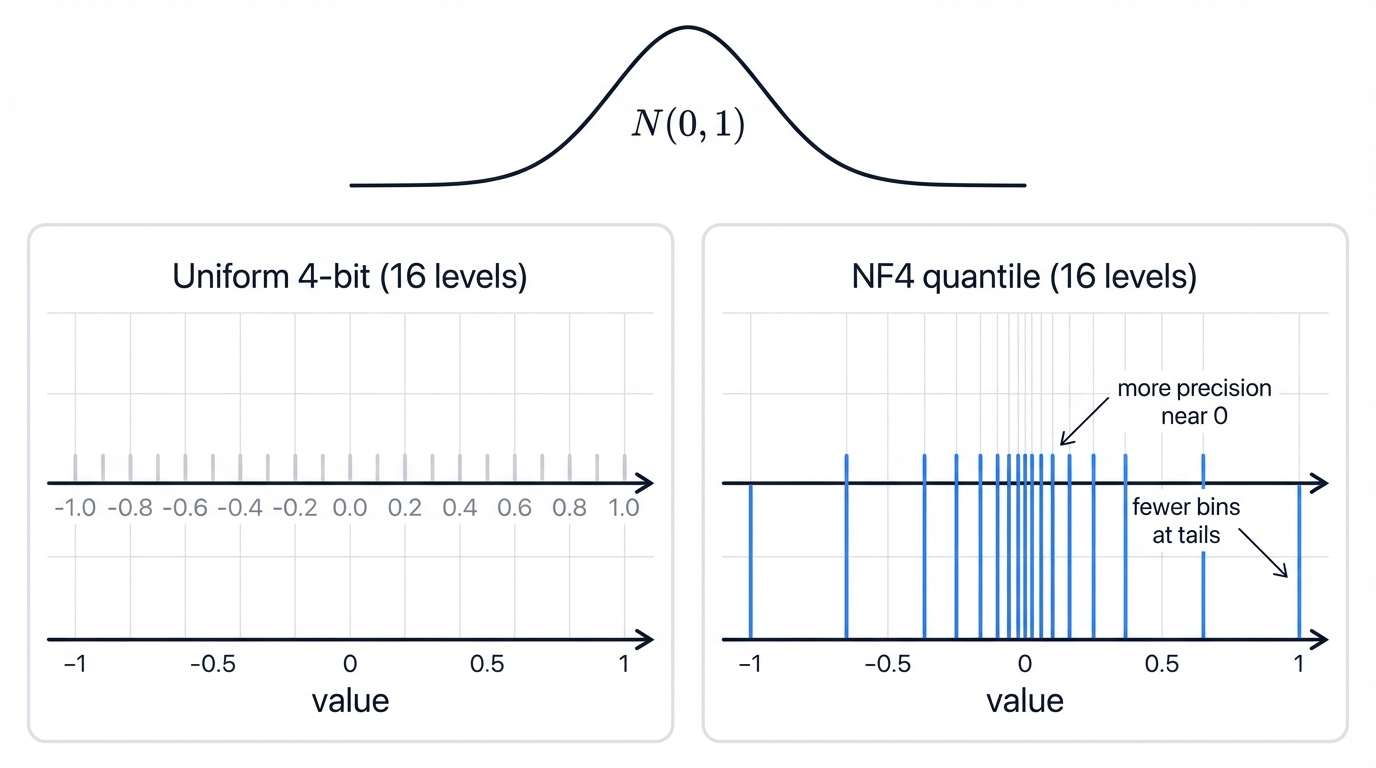 Quantization: Uniform vs NF4 (NormalFloat)
