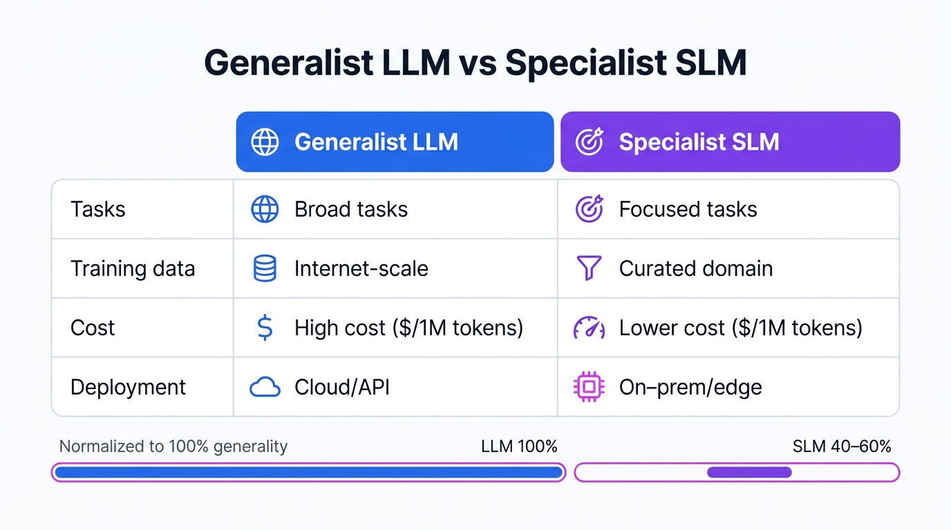 LLM Generalist vs SLM Specialist Trade‑Off