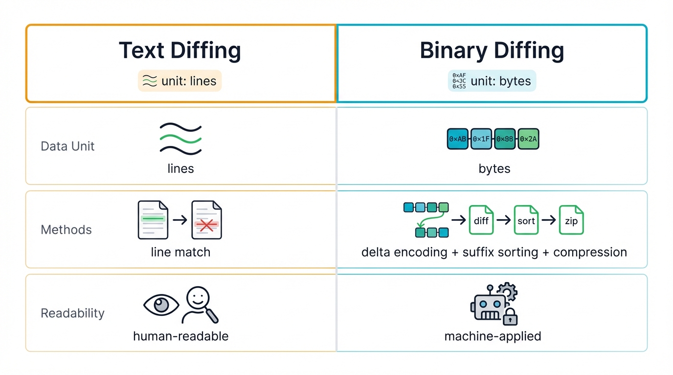 Text vs Binary Diffing