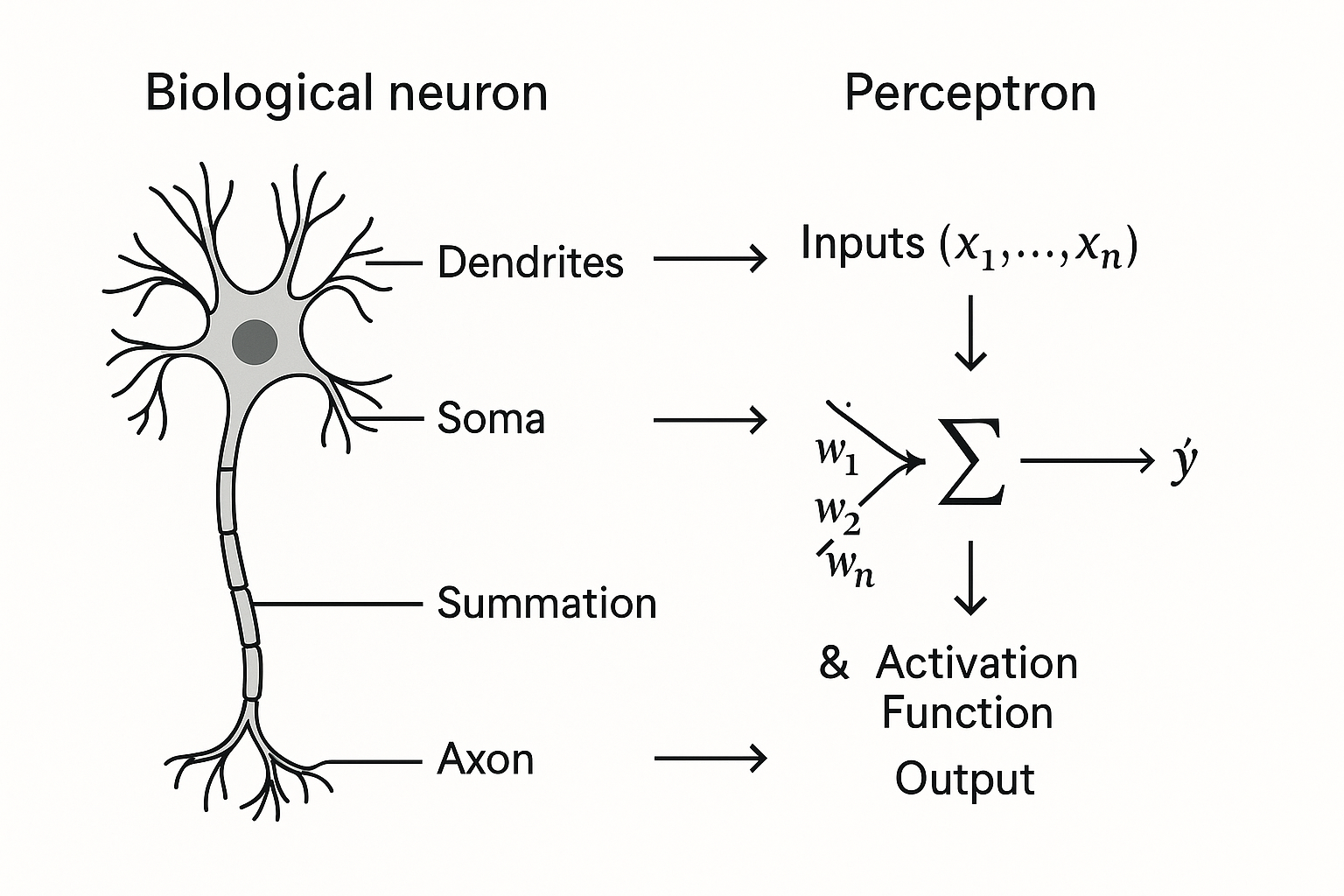 Biological Neuron vs Perceptron Comparison